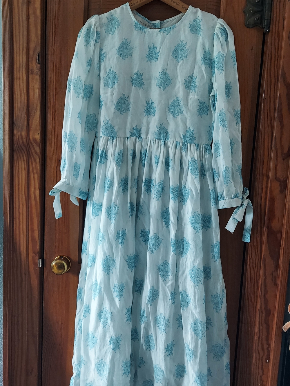 WILDER Collective Light Blue Floral Long Sleeve Dress with Tie Cuffs